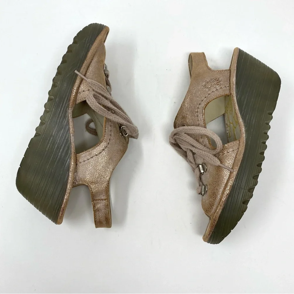 Fly London Ylfa Lace-Up Leather Platform Wedge Sandal - Picture 2 of 14